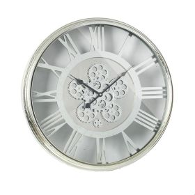 21 Inch Silver Metal and Glass Exposed Gear Wall Clock