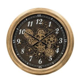 21 Inch Black and Gold Exposed Gear Wall Clock