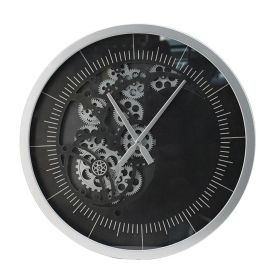 23 Inch Round Black and Silver Wood and Glass Wall Clock