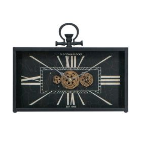 13 Inch Black and Gold Metal Glass Crackle Vintage Wall Clock