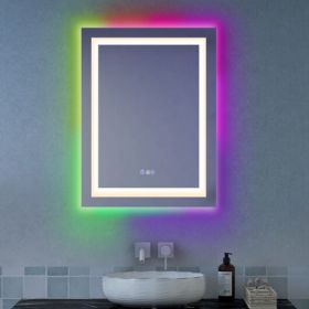 32 x 24 Inch LED Bathroom Wall Mirror with Color Changing Light and Anti-Fog