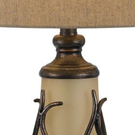 3 Way Table Tamp with Frosted Glass Body and Fabric Shade, Light Brown