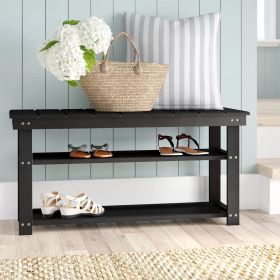 Black Wooden 2 Shelf Shoe Rack Storage Bench for Entryway or Closet