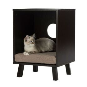 Modern Espresso End Table with Cat Lounge