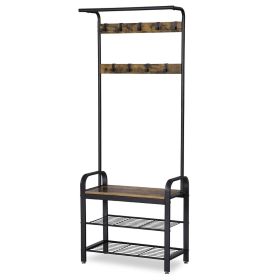 Modern Industrial Entryway Hall Tree Coat Rack and Shoe Storage Bench