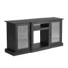 TV Stand for TVs up to 65 inch, Modern Entertainment Center with Light Strip, Wooden TV Cabinet Storage with Glass Doors and Adjustable Shelves