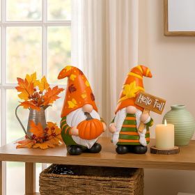Mini Autumn Striped Resin Gnome Decorative Figurines Set of 2