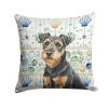 Black and Tan Lakeland Terrier Coastal Sea Glass Throw Pillow Decorative Indoor Outdoor Accent Cushion for Couch, Bed or Patio, 18Hx18W
