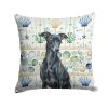 Black Italian Greyhound Coastal Sea Glass Throw Pillow Decorative Indoor Outdoor Accent Cushion for Couch, Bed or Patio, 18Hx18W