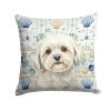 White Lhasa Apso Coastal Sea Glass Throw Pillow Decorative Indoor Outdoor Accent Cushion for Couch, Bed or Patio, 18Hx18W