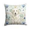 White Great Pyrenees Coastal Sea Glass Throw Pillow Decorative Indoor Outdoor Accent Cushion for Couch, Bed or Patio, 18Hx18W