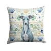 Blue Whippet Coastal Sea Glass Throw Pillow Decorative Indoor Outdoor Accent Cushion for Couch, Bed or Patio, 18Hx18W