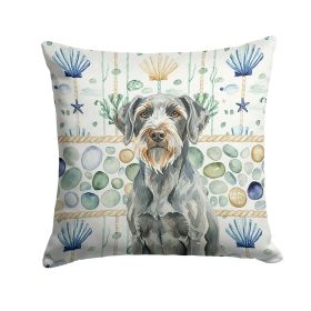 Steel Gray Wirehaired Pointing Griffon Coastal Sea Glass Throw Pillow Decorative Indoor Outdoor Accent Cushion for Couch, Bed or Patio, 18Hx18W