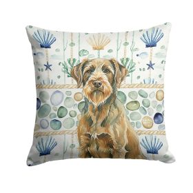 Chestnut Wirehaired Pointing Griffon Coastal Sea Glass Throw Pillow Decorative Indoor Outdoor Accent Cushion for Couch, Bed or Patio, 18Hx18W