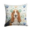 Tricolor and White Basset Hound Coastal Sea Glass Throw Pillow Decorative Indoor Outdoor Accent Cushion for Couch, Bed or Patio, 18Hx18W