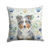 Blue Merle American Shepherd Coastal Sea Glass Throw Pillow Decorative Indoor Outdoor Accent Cushion for Couch, Bed or Patio, 18Hx18W