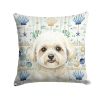 White and Cream Bichon Frise Coastal Sea Glass Throw Pillow Decorative Indoor Outdoor Accent Cushion for Couch, Bed or Patio, 18Hx18W
