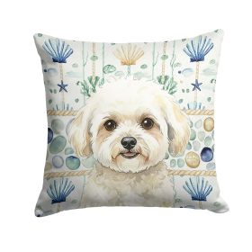 White and Cream Bichon Frise Coastal Sea Glass Throw Pillow Decorative Indoor Outdoor Accent Cushion for Couch, Bed or Patio, 18Hx18W