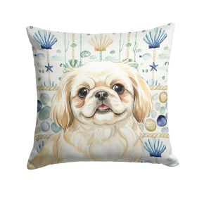 Cream Pekingese Coastal Sea Glass Throw Pillow Decorative Indoor Outdoor Accent Cushion for Couch, Bed or Patio, 18Hx18W