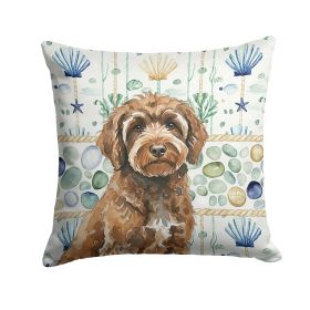 Brown Portuguese Water Dog Coastal Sea Glass Throw Pillow Decorative Indoor Outdoor Accent Cushion for Couch, Bed or Patio, 18Hx18W