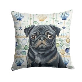 Black Pug Coastal Sea Glass Throw Pillow Decorative Indoor Outdoor Accent Cushion for Couch, Bed or Patio, 18Hx18W