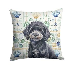 Toy Black Poodle Coastal Sea Glass Throw Pillow Decorative Indoor Outdoor Accent Cushion for Couch, Bed or Patio, 18Hx18W
