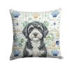 Portuguese Water Dog Coastal Sea Glass Throw Pillow Decorative Indoor Outdoor Accent Cushion for Couch, Bed or Patio, 18Hx18W