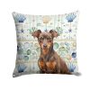 Chocolate and Rust Miniature Pinscher Min Pin Coastal Sea Glass Throw Pillow Decorative Indoor Outdoor Accent Cushion for Couch, Bed or Patio, 18Hx18W