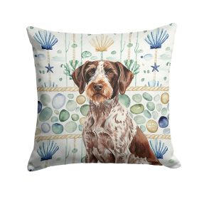 Roan German Wirehaired Pointer Coastal Sea Glass Throw Pillow Decorative Indoor Outdoor Accent Cushion for Couch, Bed or Patio, 18Hx18W