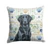 Black Flat-Coated Retriever Coastal Sea Glass Throw Pillow Decorative Indoor Outdoor Accent Cushion for Couch, Bed or Patio, 18Hx18W