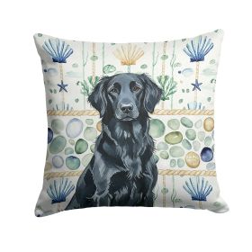 Black Flat-Coated Retriever Coastal Sea Glass Throw Pillow Decorative Indoor Outdoor Accent Cushion for Couch, Bed or Patio, 18Hx18W