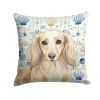 Longhaired Cream Dachshund Coastal Sea Glass Throw Pillow Decorative Indoor Outdoor Accent Cushion for Couch, Bed or Patio, 18Hx18W