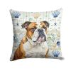 Brindle and White English Bulldog Coastal Sea Glass Throw Pillow Decorative Indoor Outdoor Accent Cushion for Couch, Bed or Patio, 18Hx18W