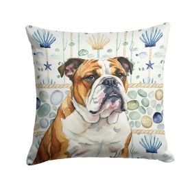 Brindle and White English Bulldog Coastal Sea Glass Throw Pillow Decorative Indoor Outdoor Accent Cushion for Couch, Bed or Patio, 18Hx18W