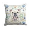 White English Bulldog Coastal Sea Glass Throw Pillow Decorative Indoor Outdoor Accent Cushion for Couch, Bed or Patio, 18Hx18W