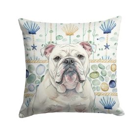 White English Bulldog Coastal Sea Glass Throw Pillow Decorative Indoor Outdoor Accent Cushion for Couch, Bed or Patio, 18Hx18W