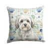 White with Gray Coton de Tulear Coastal Sea Glass Throw Pillow Decorative Indoor Outdoor Accent Cushion for Couch, Bed or Patio, 18Hx18W