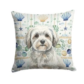 White with Gray Coton de Tulear Coastal Sea Glass Throw Pillow Decorative Indoor Outdoor Accent Cushion for Couch, Bed or Patio, 18Hx18W