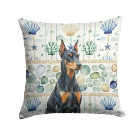 Doberman Pinscher Coastal Sea Glass Throw Pillow Decorative Indoor Outdoor Accent Cushion for Couch, Bed or Patio, 18Hx18W