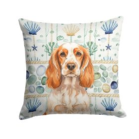 Orange Roan English Cocker Spaniel Coastal Sea Glass Throw Pillow Decorative Indoor Outdoor Accent Cushion for Couch, Bed or Patio, 18Hx18W