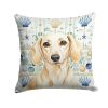 Cream Dachshund Coastal Sea Glass Throw Pillow Decorative Indoor Outdoor Accent Cushion for Couch, Bed or Patio, 18Hx18W