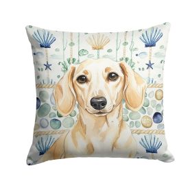 Cream Dachshund Coastal Sea Glass Throw Pillow Decorative Indoor Outdoor Accent Cushion for Couch, Bed or Patio, 18Hx18W