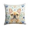 Fawn French Bulldog Coastal Sea Glass Throw Pillow Decorative Indoor Outdoor Accent Cushion for Couch, Bed or Patio, 18Hx18W