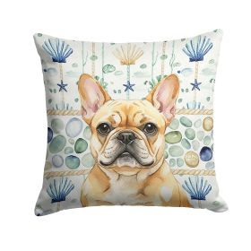 Fawn French Bulldog Coastal Sea Glass Throw Pillow Decorative Indoor Outdoor Accent Cushion for Couch, Bed or Patio, 18Hx18W