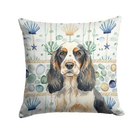 Parti Cocker Spaniel Coastal Sea Glass Throw Pillow Decorative Indoor Outdoor Accent Cushion for Couch, Bed or Patio, 18Hx18W