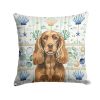 Liver English Cocker Spaniel Coastal Sea Glass Throw Pillow Decorative Indoor Outdoor Accent Cushion for Couch, Bed or Patio, 18Hx18W