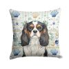 Tricolor Cavalier Spaniel Coastal Sea Glass Throw Pillow Decorative Indoor Outdoor Accent Cushion for Couch, Bed or Patio, 18Hx18W