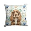 Chocolate Cocker Spaniel Coastal Sea Glass Throw Pillow Decorative Indoor Outdoor Accent Cushion for Couch, Bed or Patio, 18Hx18W