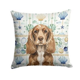 Chocolate Cocker Spaniel Coastal Sea Glass Throw Pillow Decorative Indoor Outdoor Accent Cushion for Couch, Bed or Patio, 18Hx18W