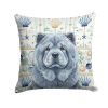 Blue Chow Chow Coastal Sea Glass Throw Pillow Decorative Indoor Outdoor Accent Cushion for Couch, Bed or Patio, 18Hx18W